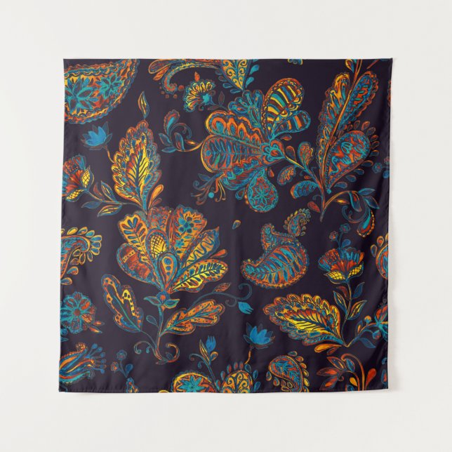Paisley watercolor: floral pattern tile tapestry (Front)
