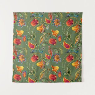 Paisley watercolor flowers, seamless Indian motif. Tapestry