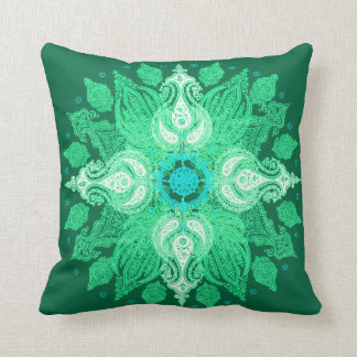 Paisley wheel emerald green sun flower throw pillow