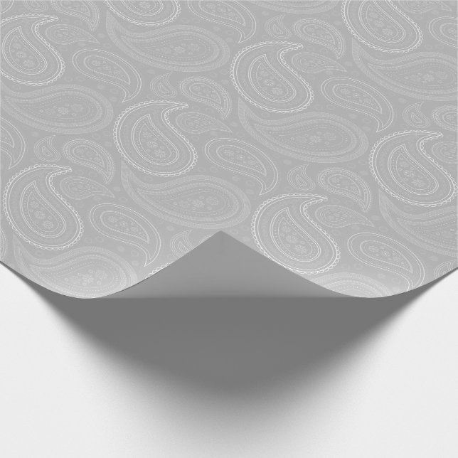Paisley White on Grey Wrapping Paper (Corner)