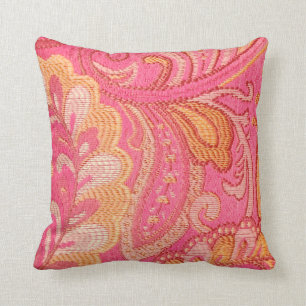 Paisley Yellow gold Pink Designer throw pillow