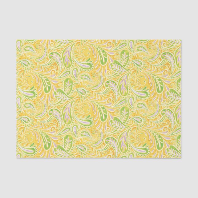 Paisley Yellow Green and Purple Pattern Tissue Paper (Front)
