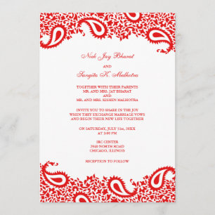 Paisleys Elegant Indian Wedding Flat Invitation