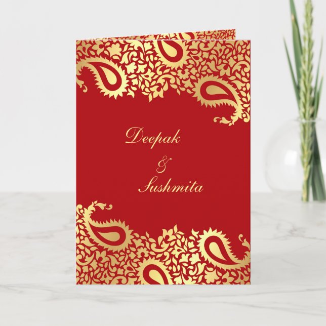 Paisleys Elégant Mariage Indien Plié Invitation (Devant)