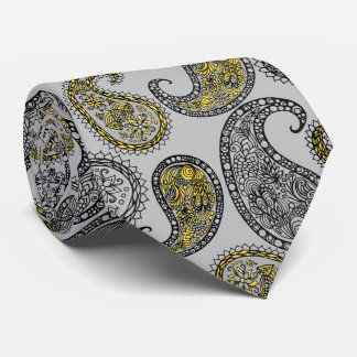 Paisleys pattern Grey and Yellow Tie