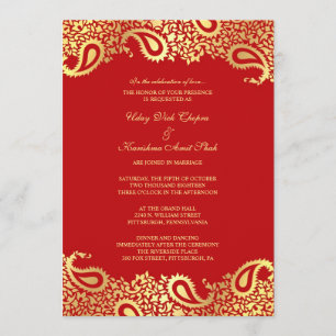 Paisleys Red Wedding Flat Invitation