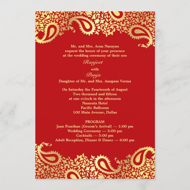 Paisleys Wedding with Programs Flat Invitation (Front)