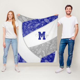 paislies feathers flowers blue grey volleyball fleece blanket