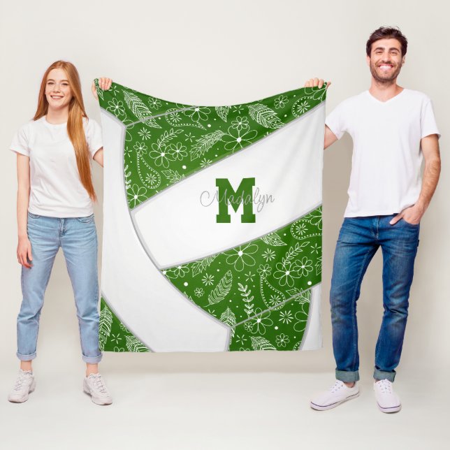 paislies feathers flowers pattern green volleyball fleece blanket (In Situ)