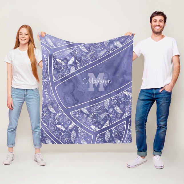 paislies feathers flowers pattern lilac volleyball fleece blanket (In Situ)