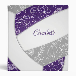 paislies flowers feathers purple grey volleyball binder