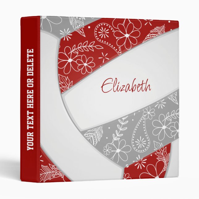 paislies flowers feathers red grey volleyball binder (Front/Spine)