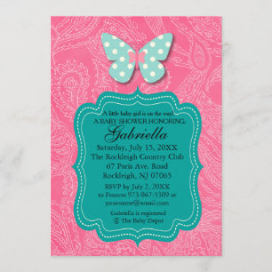 Paisly Pink with Butterfly Baby Shower Invitation