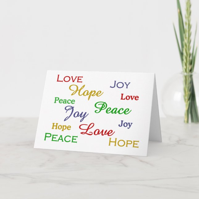 Paix, Amour, Joie, Espoir Carte Vacances (Devant)
