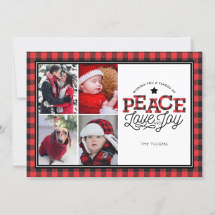 PAIX Amour Joy Buffalo Plaid Bordure 4 Cartes phot