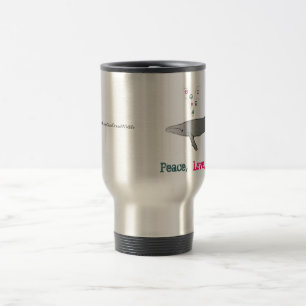 Paix, amour, tasse de café de baleines