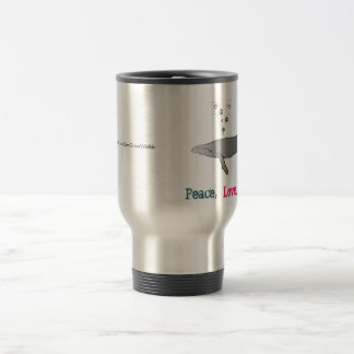 Paix, amour, tasse de café de baleines