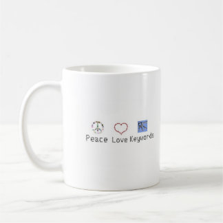 Paix, amour, tasse de mots-clés