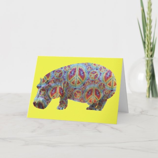Paix et Amour Hippie Hippopotamus Carte d'annivers (Devant)