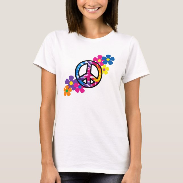 Paix et T-shirt de hippie des fleurs 60s (Devant)