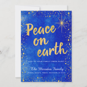 Paix sur Terre Carte de Noël bleue et or