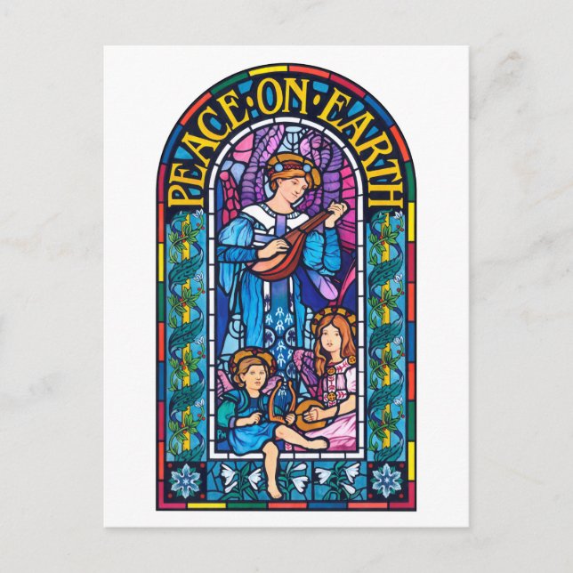 Paix sur Terre Vitrail Carte postale de Noël (Devant)