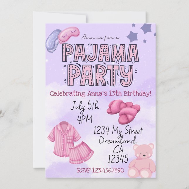 Pajama Party Anniversaire Invitation (Devant)