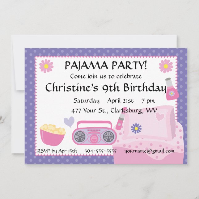 Pajama Party Birthday Invitation (Front)