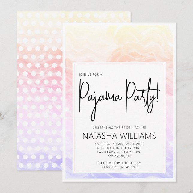 Pajama Party Colourful Pastel Elegant Invitation (Front/Back)