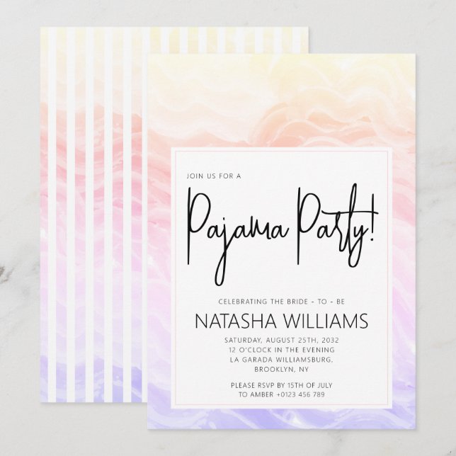 Pajama Party Colourful Pastel Elegant Stripes Invitation (Front/Back)