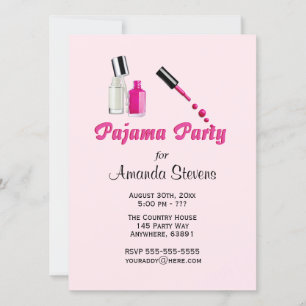 Pajama Party Filles uniques Invitation rose