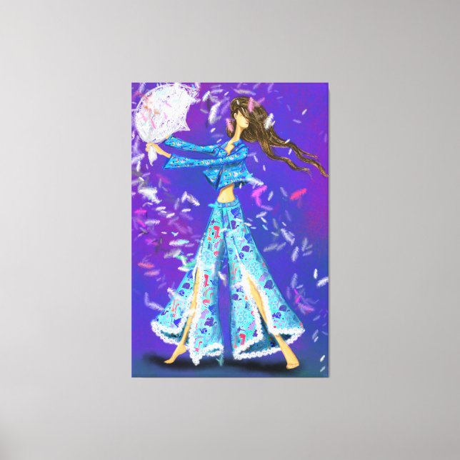 Pajama Party Girl Canvas Print Pillow Fight - Fun (Front)