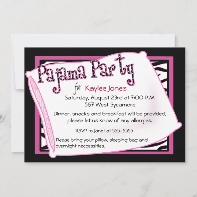 Pajama Party In Black and Pink Invitation (Front)