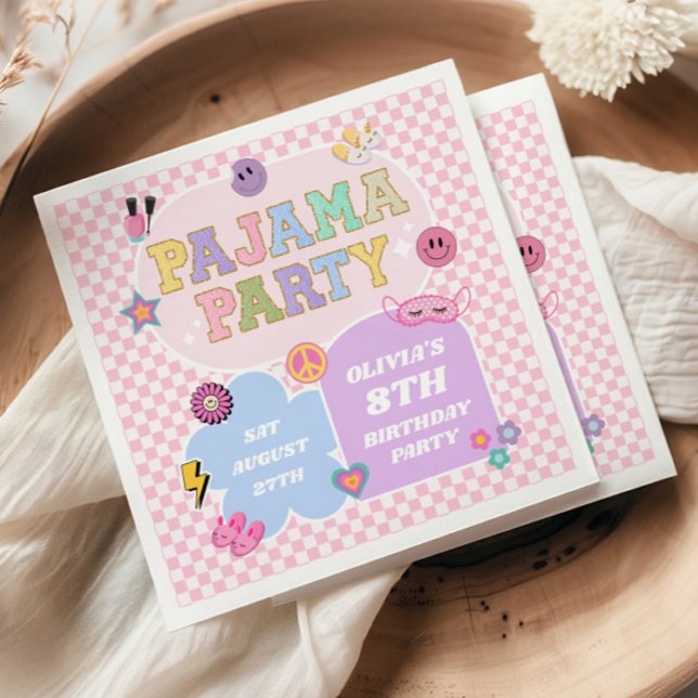 Pajama Party Preppy Varsity Patch Birthday Party Napkin (Creator Uploaded)