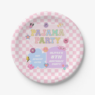 Pajama Party Preppy Varsity Patch Birthday Party Paper Plate