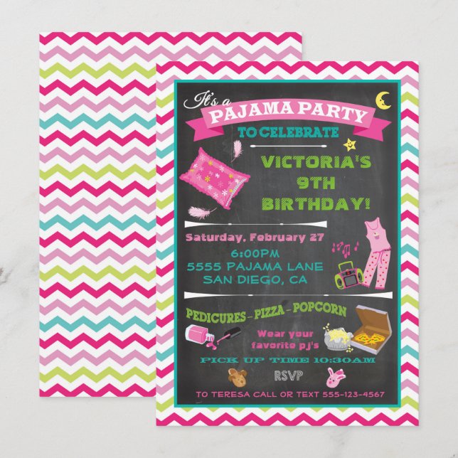Pajama Party Sleepover Slumber Party Invitation (Front/Back)