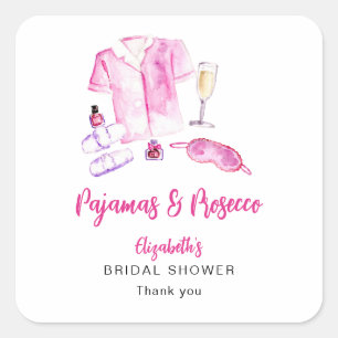 Pajamas and Prosecco Bridal Shower Pink Custom Square Sticker