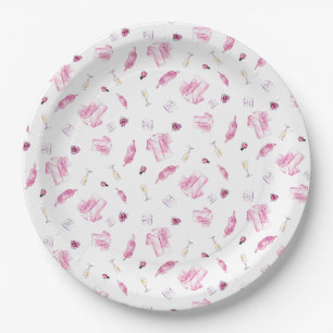 Pajamas and Prosecco Bridal Shower Pink Script  Paper Plate