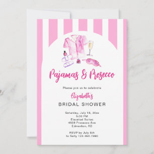 Pajamas and Prosecco Bridal Shower Pink Stripes Invitation