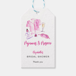 Pajamas and Prosecco Bridal Shower Pink Watercolor Gift Tags