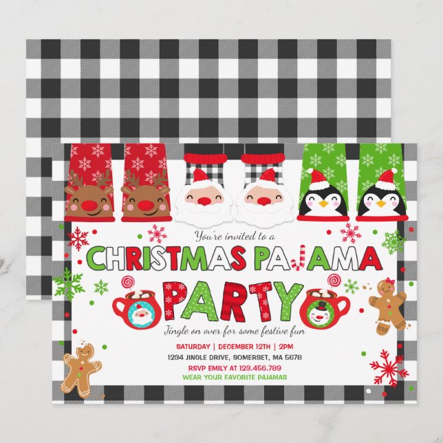 Pajamas de Noël Invitation Fête du Pajamas (Devant / Derrière)