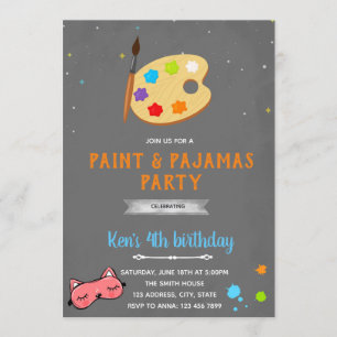 Pajamas et peinture d'anniversaire Invitation