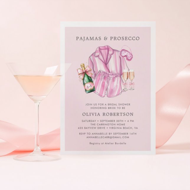 Pajamas et Procuco Invitation à la douche nuptiale (PJ's and Prosecco )