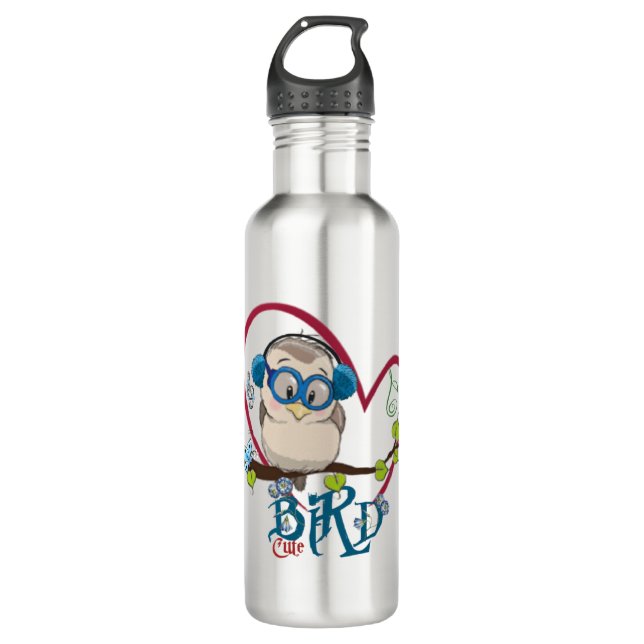 Pájaro lindo lleva auriculares 710 ml water bottle (Front)