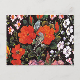 Pájaros en flores rojas arte oriental elegante postcard