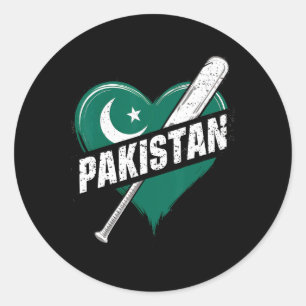 Pakistan Cricket Flag Heart Retro Classic Round Sticker