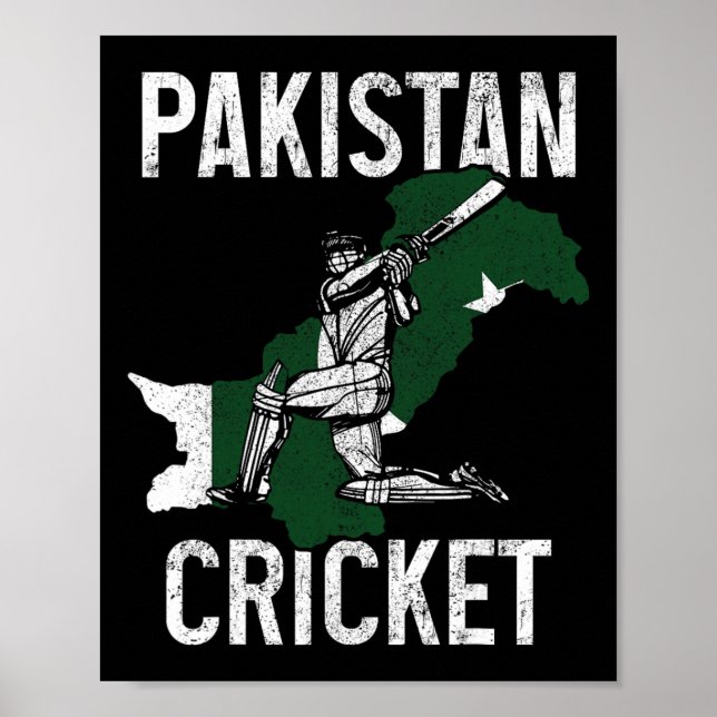 Pakistan Cricket Player Pakistani Flag Pride Vinta Poster (Front)
