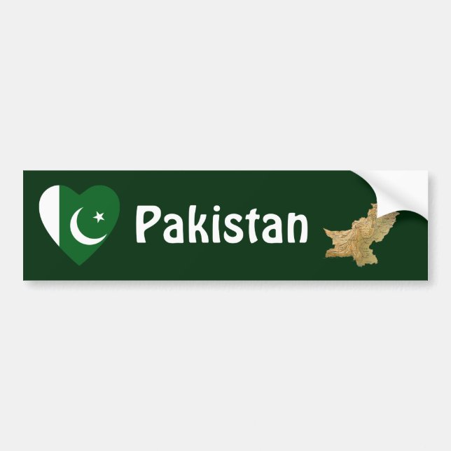 Pakistan Flag Heart + Map Bumper Sticker (Front)