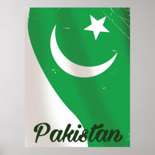 Pakistan flag vintage travel poster