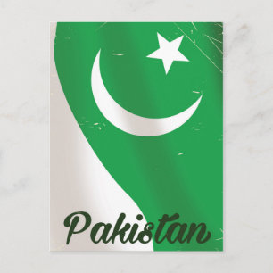 Pakistan flag vintage travel poster postcard